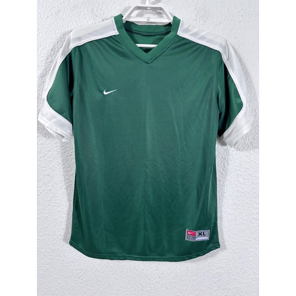 Nike Soccer‎ Jersey Youth XL Green Vintage ? Embroidered Swoosh V-Neck Kids